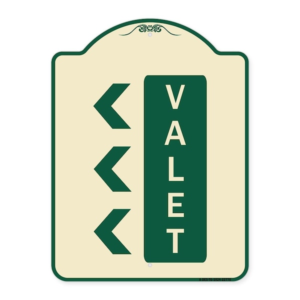 Signmission Designer Series Valet Left Arrow, Tan & Green Heavy-Gauge Aluminum Sign, 24" x 18", TG-1824-22770 A-DES-TG-1824-22770 - main